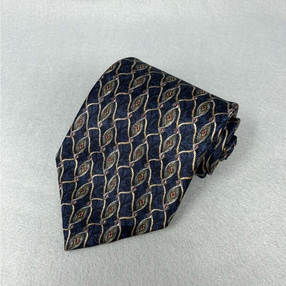 Geoffrey Beene Vintage Tie Necktie Mens Navy Geometric Print Silk, 4 x 58